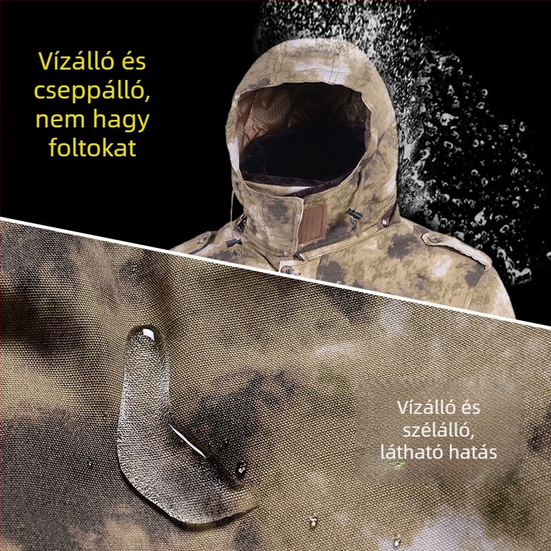 Férfi téli kamufláz pamutbélelt kabát, vízálló, hidegálló katonai stílusban