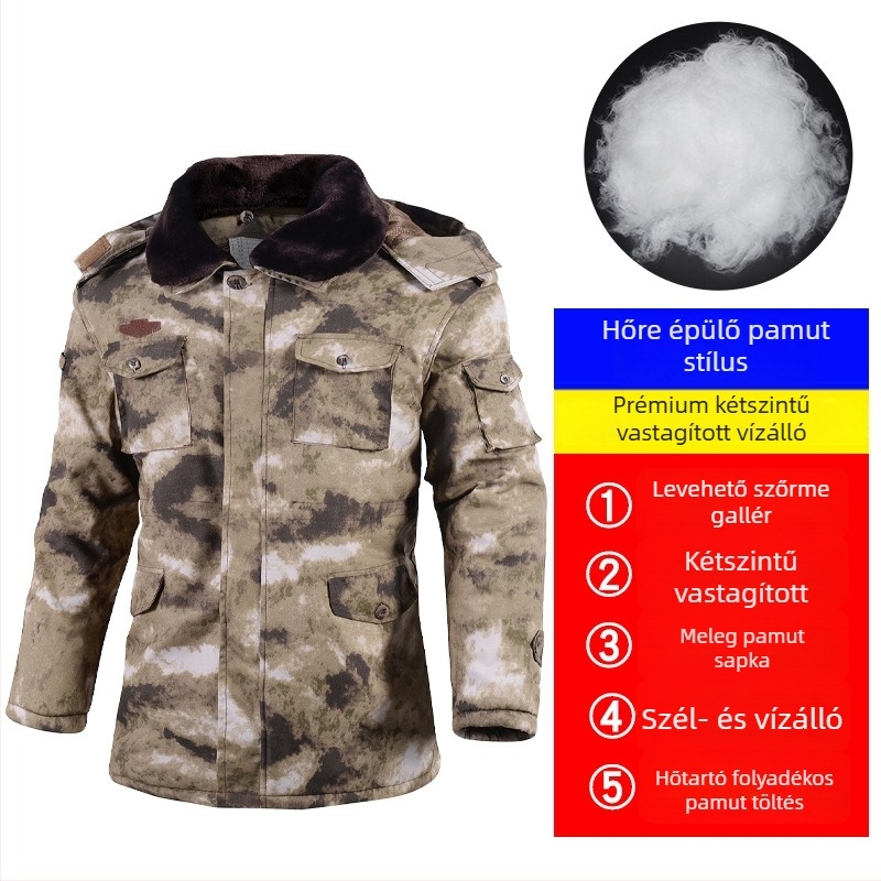 Férfi téli kamufláz pamutbélelt kabát, vízálló, hidegálló katonai stílusban