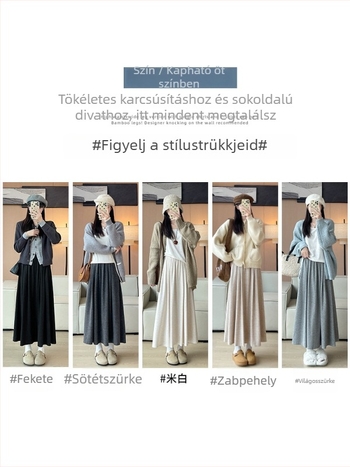 Ruitong A-vonalú midi szoknya zsebekkel, egyszínű minta, poliészter-viszkóz keverék