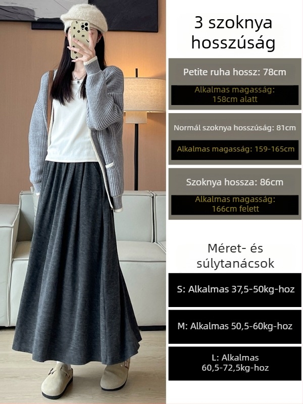 Ruitong A-vonalú midi szoknya zsebekkel, egyszínű minta, poliészter-viszkóz keverék