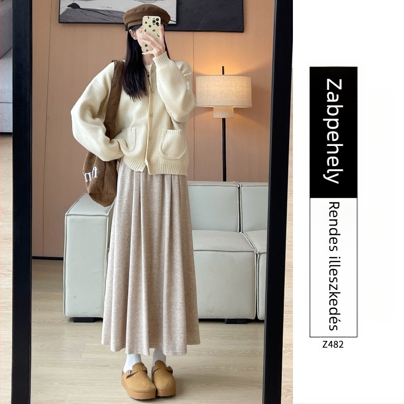 Ruitong A-vonalú midi szoknya zsebekkel, egyszínű minta, poliészter-viszkóz keverék