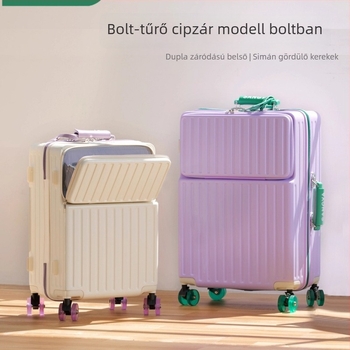 Uniszex utazóbőrönd, zipzáros nyitás, ABS+PC anyag, USB töltőport, elülső nyitás