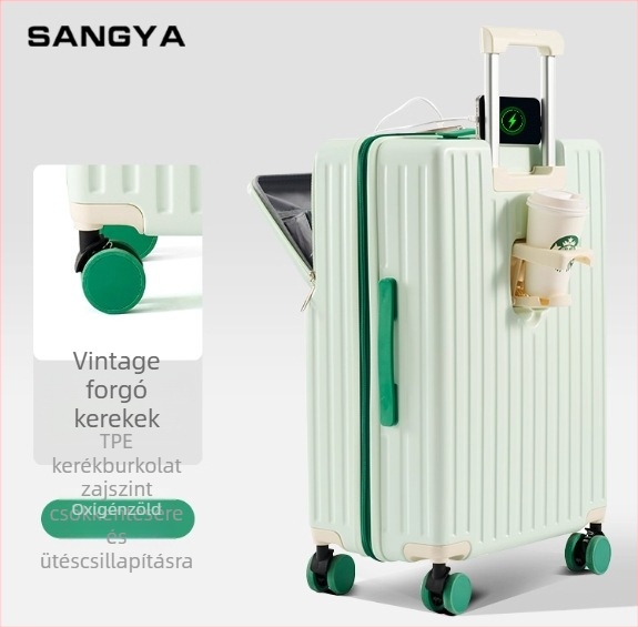 Uniszex utazóbőrönd, zipzáros nyitás, ABS+PC anyag, USB töltőport, elülső nyitás
