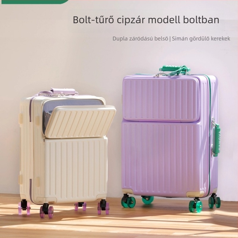 Uniszex utazóbőrönd, zipzáros nyitás, ABS+PC anyag, USB töltőport, elülső nyitás
