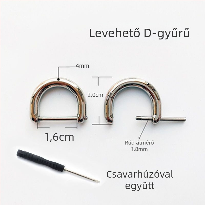 Fém csaták készlet: levehető D-formájú csat, patkó alakú csat, lánc, állítható