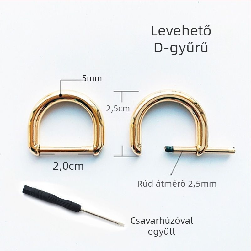 Fém csaták készlet: levehető D-formájú csat, patkó alakú csat, lánc, állítható