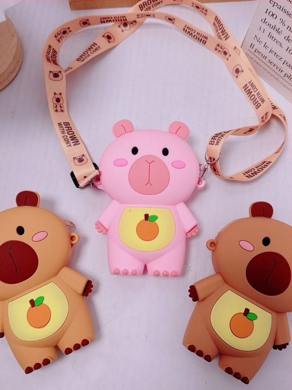 Capybara rajzfilmszilikon gyerekeknek való keresztpántos táska — vízálló, ultra könnyű, száraz-nedves elválasztás, bélés nélküli, óvodai használatra
