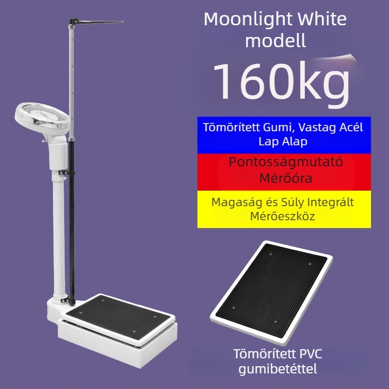 Testmagasság- és testsúlymérő – minden egyben testmérő készülék felnőttek és gyerekek számára, alkalmas óvodai egészségügyi vizsgálatokhoz és gyógyszertárban történő használatra