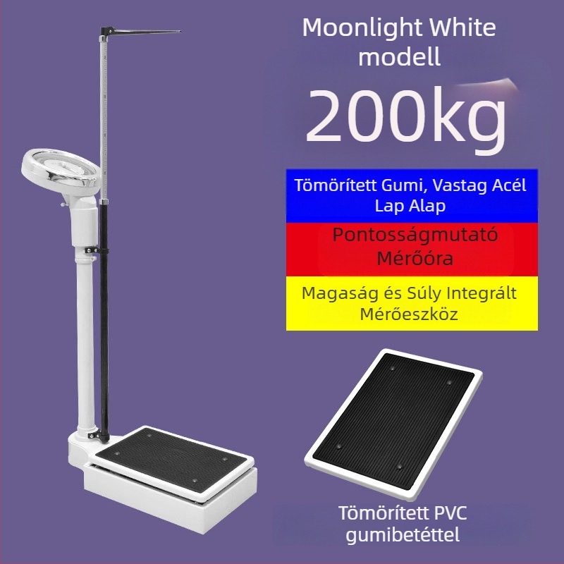 Testmagasság- és testsúlymérő – minden egyben testmérő készülék felnőttek és gyerekek számára, alkalmas óvodai egészségügyi vizsgálatokhoz és gyógyszertárban történő használatra