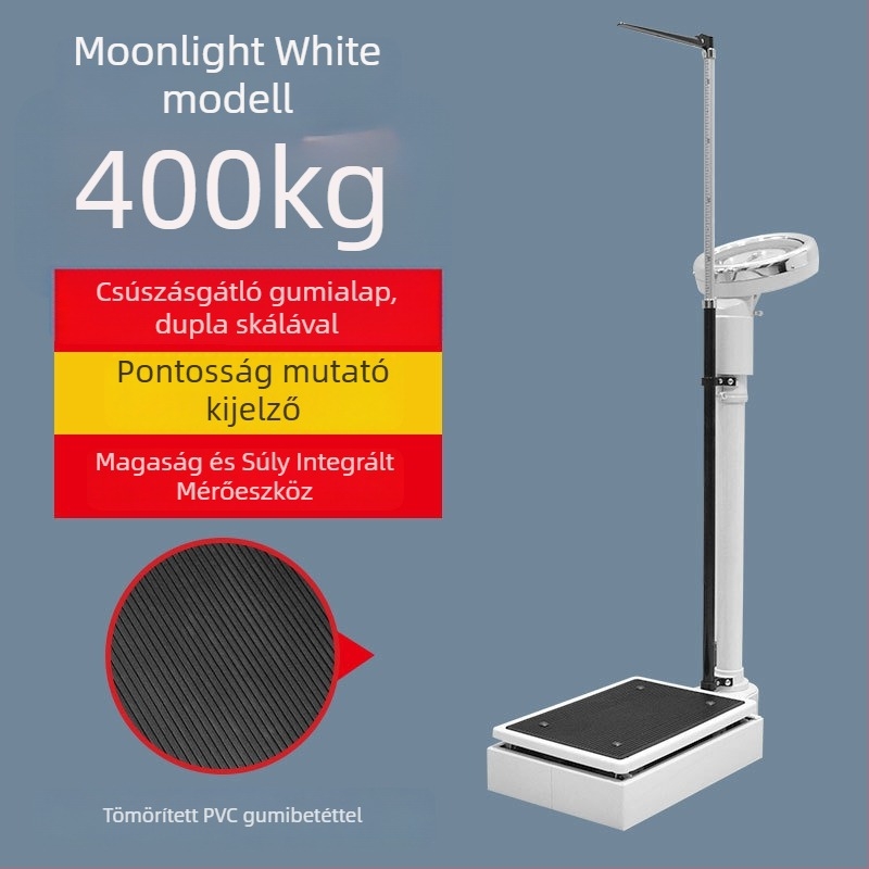 Testmagasság- és testsúlymérő – minden egyben testmérő készülék felnőttek és gyerekek számára, alkalmas óvodai egészségügyi vizsgálatokhoz és gyógyszertárban történő használatra