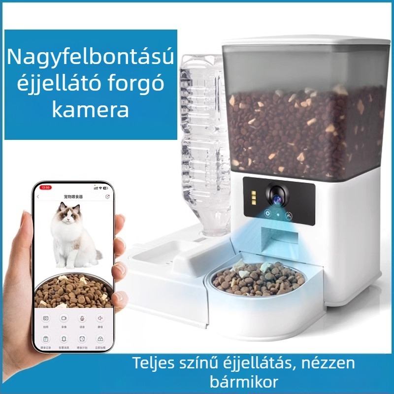 Okos automata etető háziállatok számára időzített adagolással, videó- és hangvezérléssel macskáknak és kutyáknak