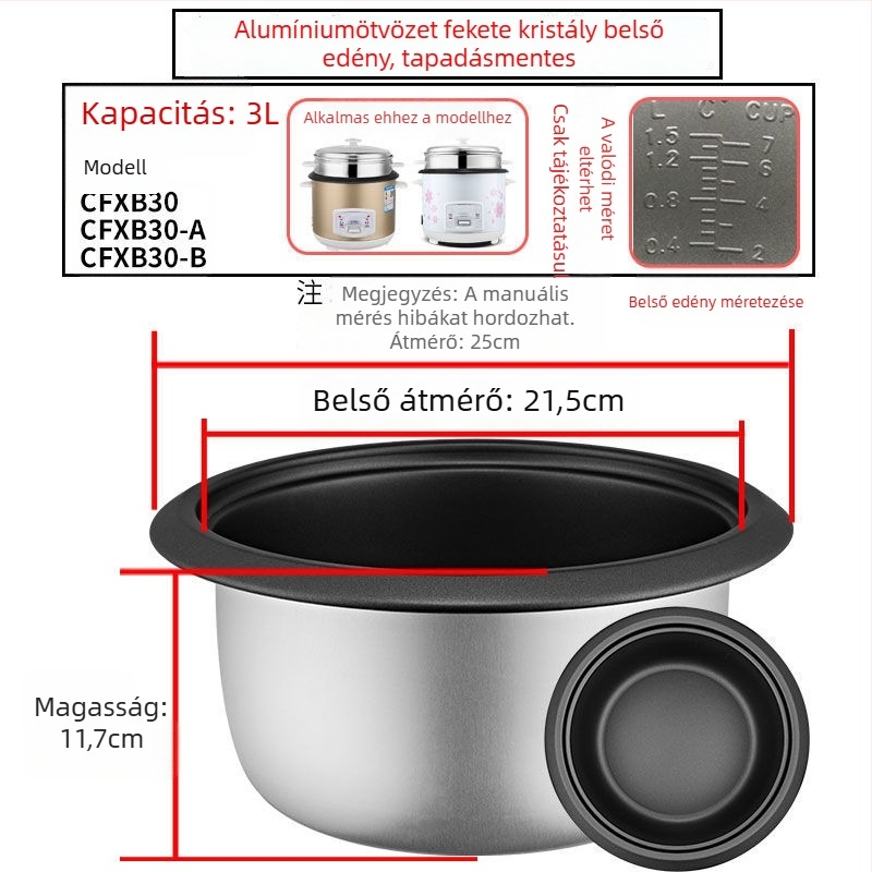 Védelmi univerzális belső edény rizsfőzőhöz, megerősített belső réteg, tapadásmentes bevonat