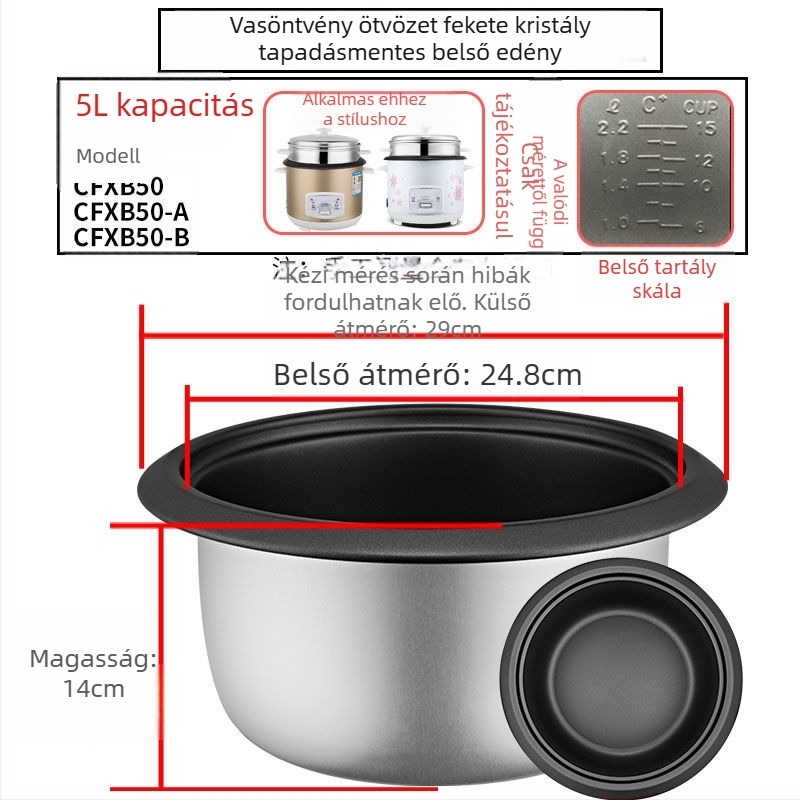 Védelmi univerzális belső edény rizsfőzőhöz, megerősített belső réteg, tapadásmentes bevonat