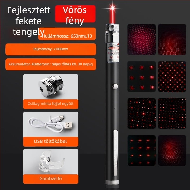 Nagyteljesítményű lézerpointer és zseblámpa – hosszú hatótávolság, infravörös töltés