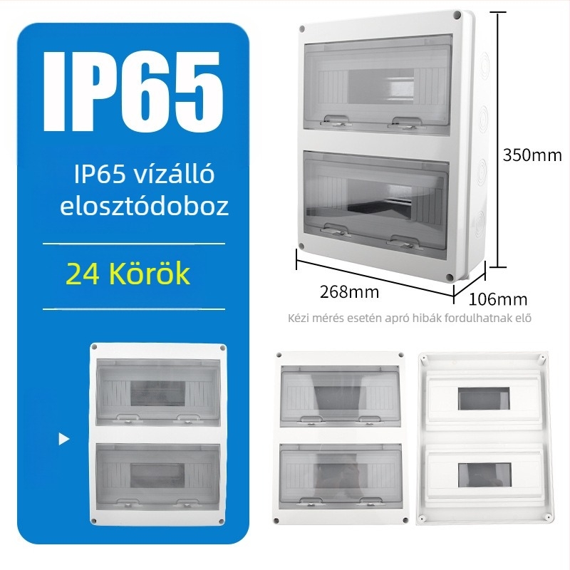 Plasztik vízálló elosztódoboz 2–24 körhöz, felületre szerelt, háztartási elektromos doboz