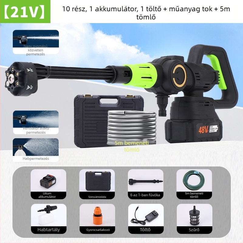 Vezeték nélküli magasnyomású autómosó vízpisztoly, elektromos újratölthető, brushless motorral, univerzális autókhoz