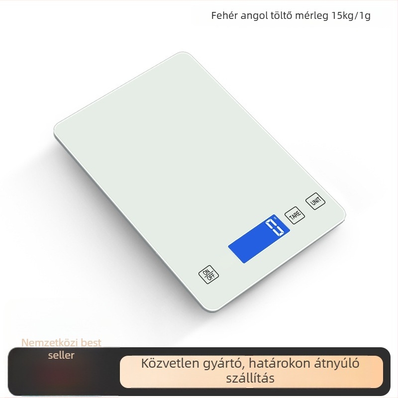 DH-A11 konyhai mérleg elektronikus mérésű, digitális üveg felülettel, 15 kg teherbírással, akkumulátorról működik, többfunkciós.