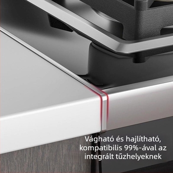 Beépített telepítésű alumínium élvédő csík, integrált hézagklipsz, konyhai munkalap szélének tömítő szegélye, Universal márka, univerzális típus