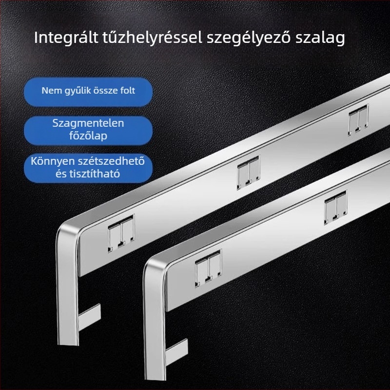 Beépített telepítésű alumínium élvédő csík, integrált hézagklipsz, konyhai munkalap szélének tömítő szegélye, Universal márka, univerzális típus