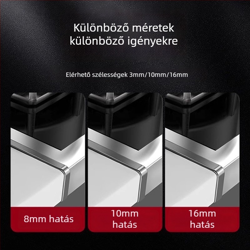 Beépített telepítésű alumínium élvédő csík, integrált hézagklipsz, konyhai munkalap szélének tömítő szegélye, Universal márka, univerzális típus