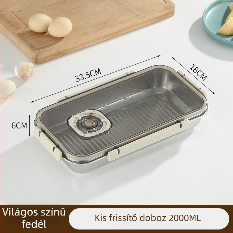 Élelmiszer-minőségű 304 rozsdamentes acél hűtősdoboz, téglalap alakú, zárható, gyümölcsök tárolására, kapacitás 2.1–5 L