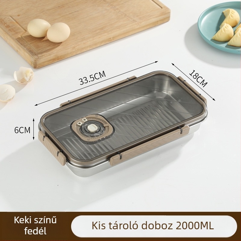 Élelmiszer-minőségű 304 rozsdamentes acél hűtősdoboz, téglalap alakú, zárható, gyümölcsök tárolására, kapacitás 2.1–5 L