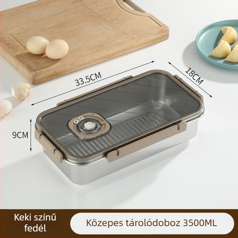 Élelmiszer-minőségű 304 rozsdamentes acél hűtősdoboz, téglalap alakú, zárható, gyümölcsök tárolására, kapacitás 2.1–5 L