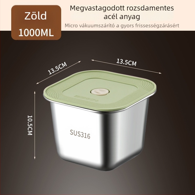 316-os rozsdamentes acélból készült hűtőszekrény-tároló doboz, négyzetes, egy rétegű, lezárható, megőrzi a frissességet