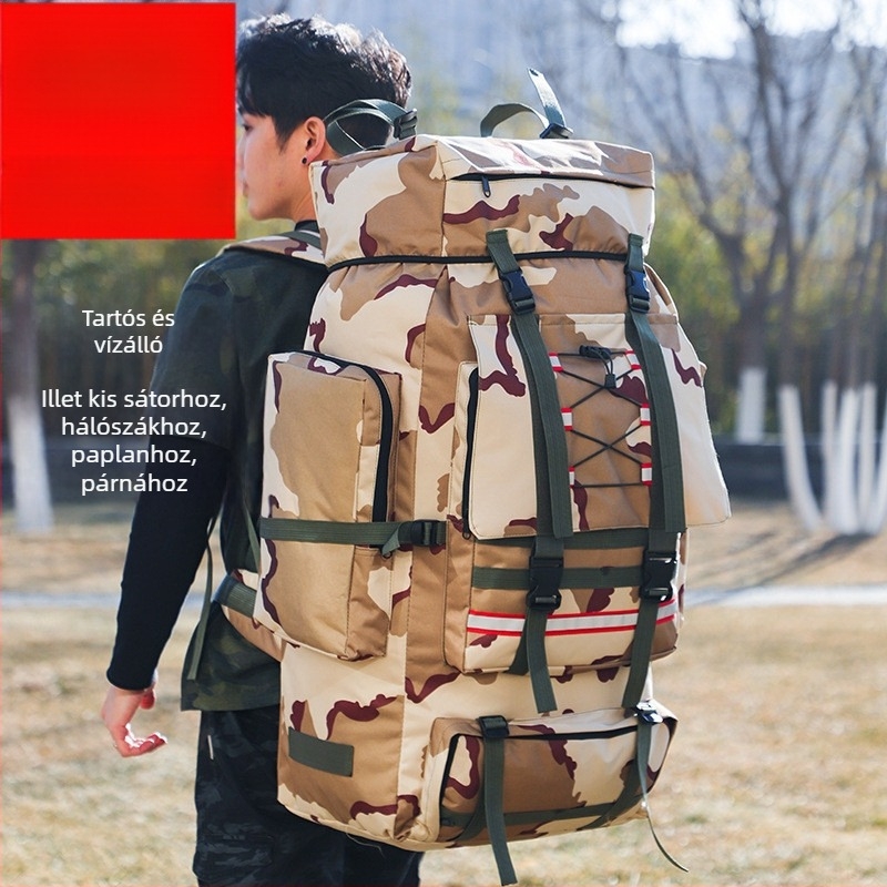 Katonai stílusú kültéri hátizsák kempingezéshez és utazáshoz, Oxford anyagból, vízálló, tartós, bővíthető, geometriai mintázat