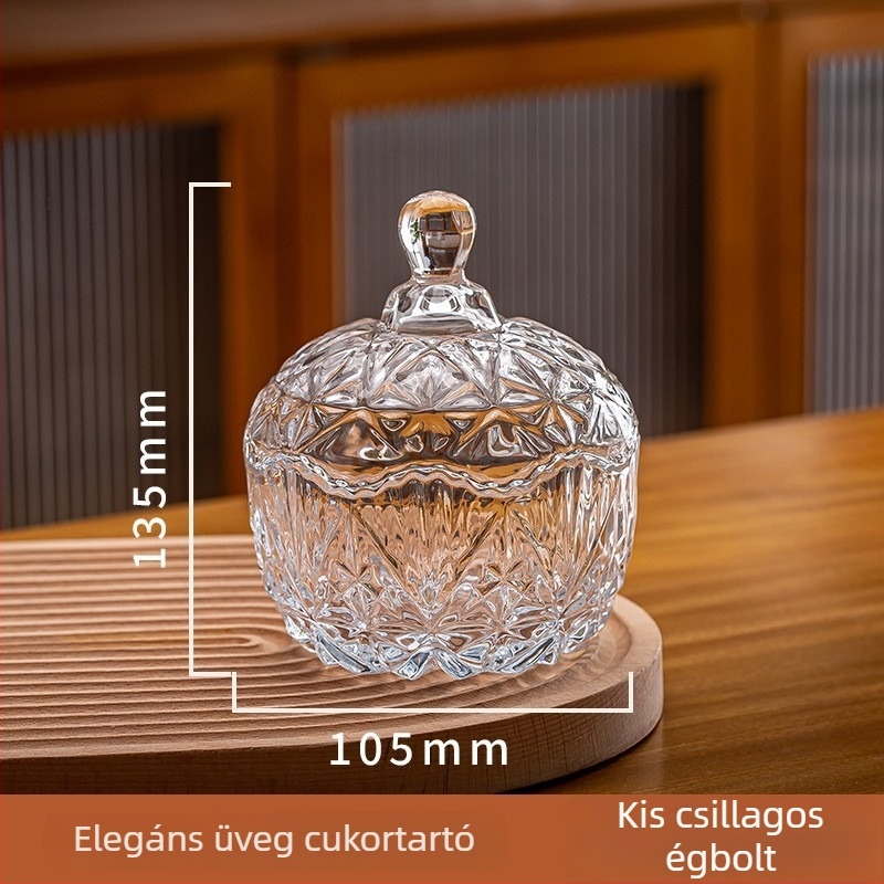 Üveg cukor tároló fedéllel – Európa-stílusú, átlátszó tárolóedény, könnyű luxus ékszerdoboz, 301–500 ml