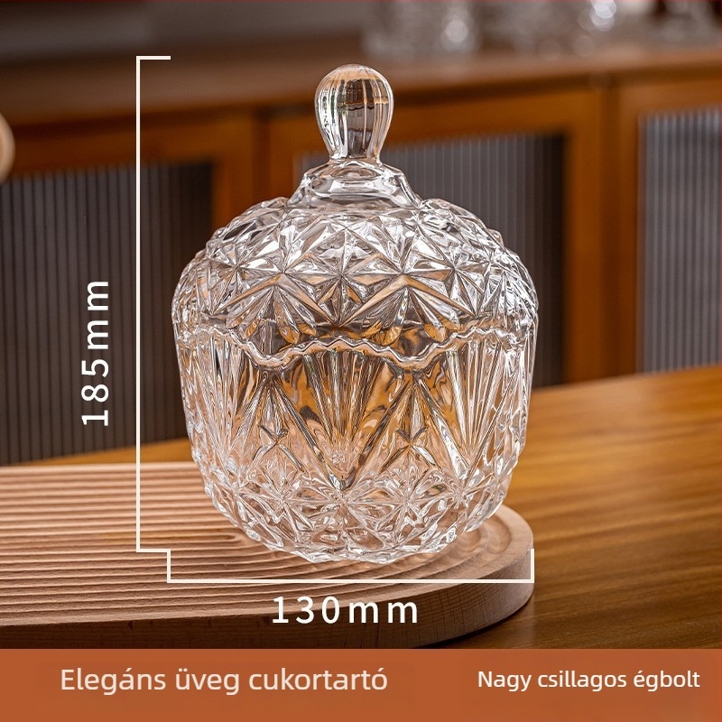 Üveg cukor tároló fedéllel – Európa-stílusú, átlátszó tárolóedény, könnyű luxus ékszerdoboz, 301–500 ml
