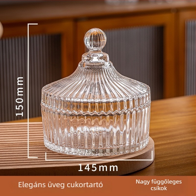 Üveg cukor tároló fedéllel – Európa-stílusú, átlátszó tárolóedény, könnyű luxus ékszerdoboz, 301–500 ml