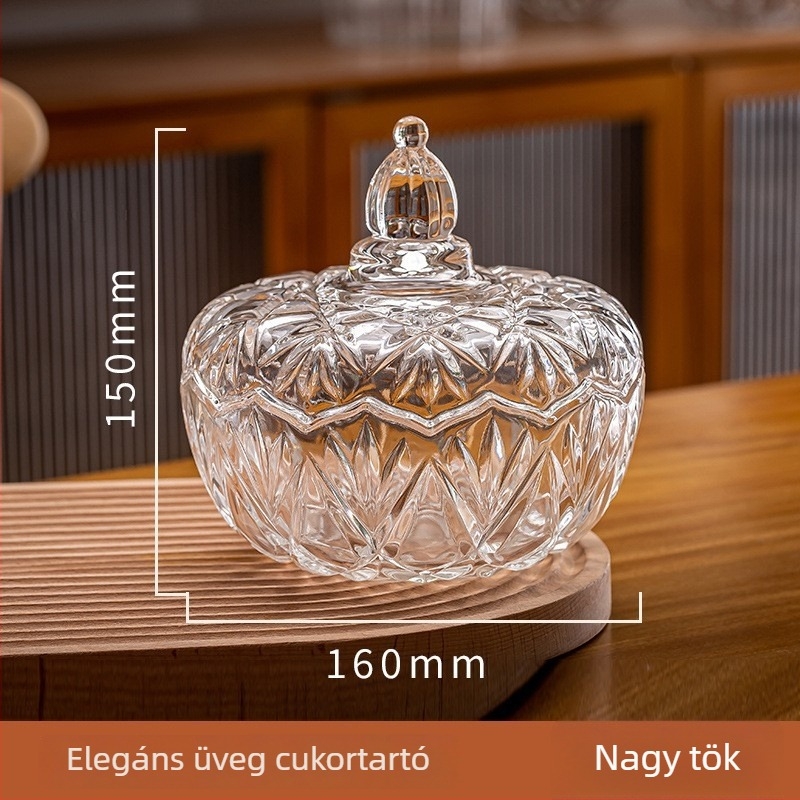 Üveg cukor tároló fedéllel – Európa-stílusú, átlátszó tárolóedény, könnyű luxus ékszerdoboz, 301–500 ml