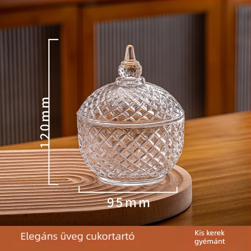 Üveg cukor tároló fedéllel – Európa-stílusú, átlátszó tárolóedény, könnyű luxus ékszerdoboz, 301–500 ml
