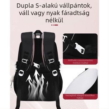 Unisex általános iskolai hátizsák, könnyű, vízálló Oxford anyagból, terheléscsökkentő és gerinptámogató, gyerekdizájnos karikatúra stílus, légrugós vállpántok, 1–2. osztály számára, 2025 tavasz