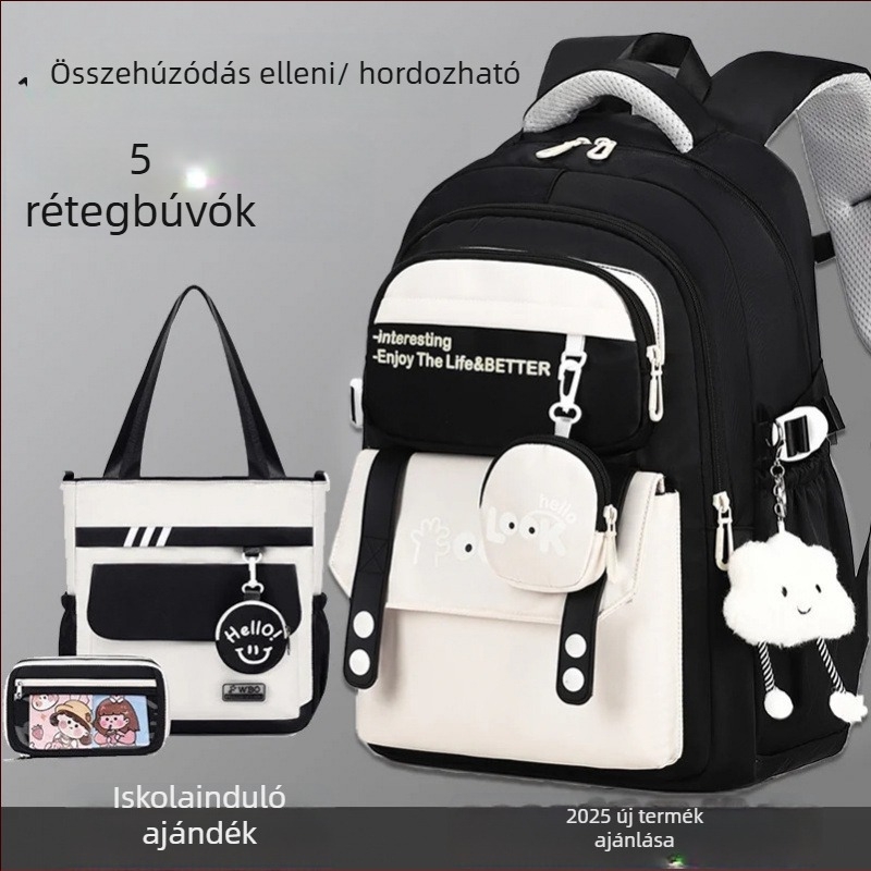 Unisex általános iskolai hátizsák, könnyű, vízálló Oxford anyagból, terheléscsökkentő és gerinptámogató, gyerekdizájnos karikatúra stílus, légrugós vállpántok, 1–2. osztály számára, 2025 tavasz
