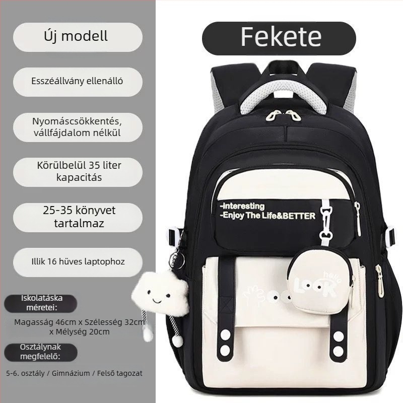 Unisex általános iskolai hátizsák, könnyű, vízálló Oxford anyagból, terheléscsökkentő és gerinptámogató, gyerekdizájnos karikatúra stílus, légrugós vállpántok, 1–2. osztály számára, 2025 tavasz
