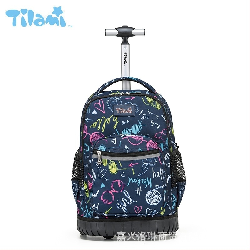 Tilami gerincvédő és terheléscsökkentő, korszerűsített iskolai hátizsák egykerekű görgővel, általános- és középiskolás diákok számára