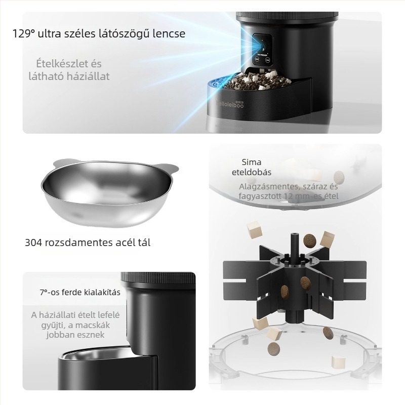 Automata etető kisállatok számára időzítővel, app‑vezérléssel és beépített kamerával – leválasztható kialakítás, alkalmas kutyák és macskák számára, tömeg 2 kg, modell 2512cgcy 5000