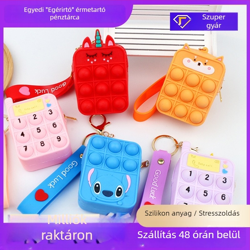 Szilikonból készült érmés pénztárca aranyos dizájnnal, stresszoldó buborék nyomás-játék, mini pénztárca és fülhallgató tok