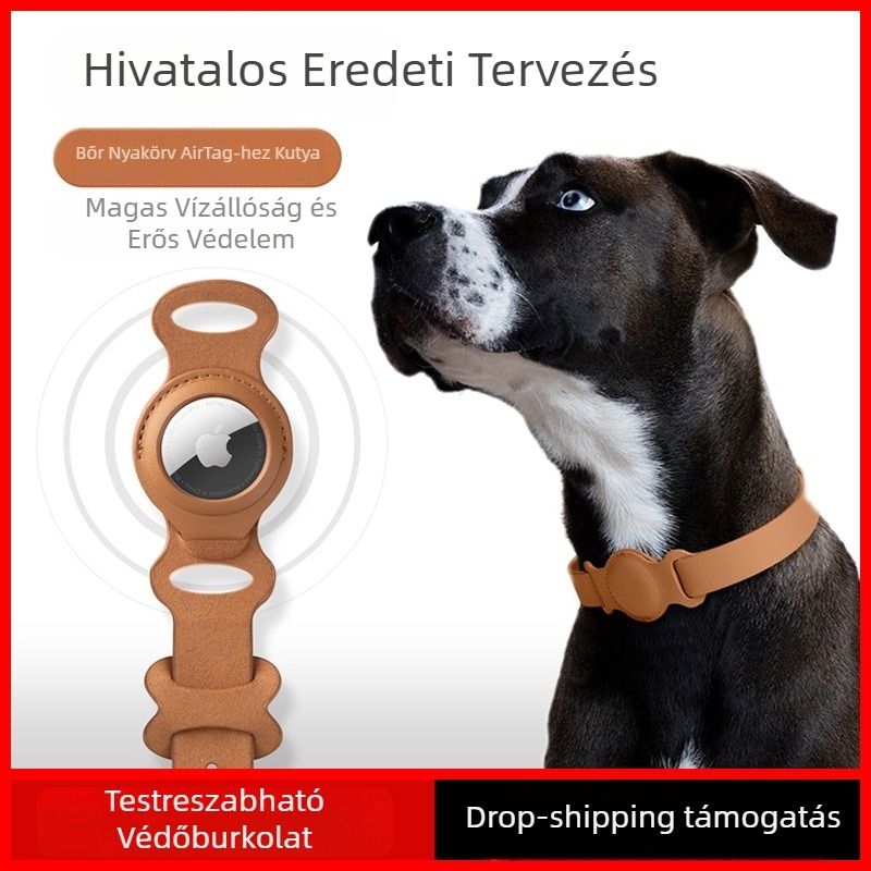 AirTag védőtok háziállatoknak, bőr, nyakba helyezhető, anti-vesztés/anti-karcolás/anti-kopás