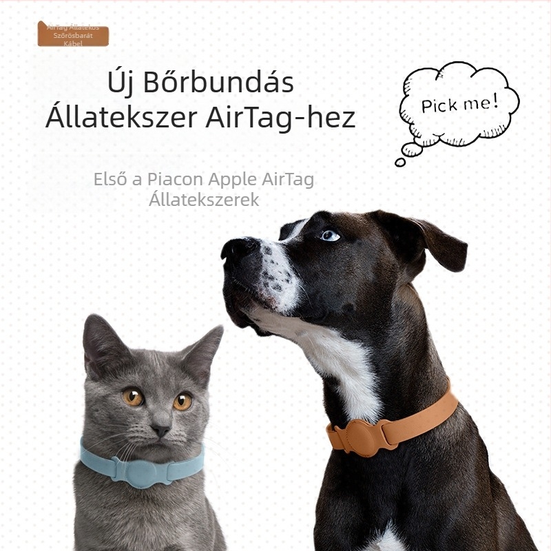 AirTag védőtok háziállatoknak, bőr, nyakba helyezhető, anti-vesztés/anti-karcolás/anti-kopás