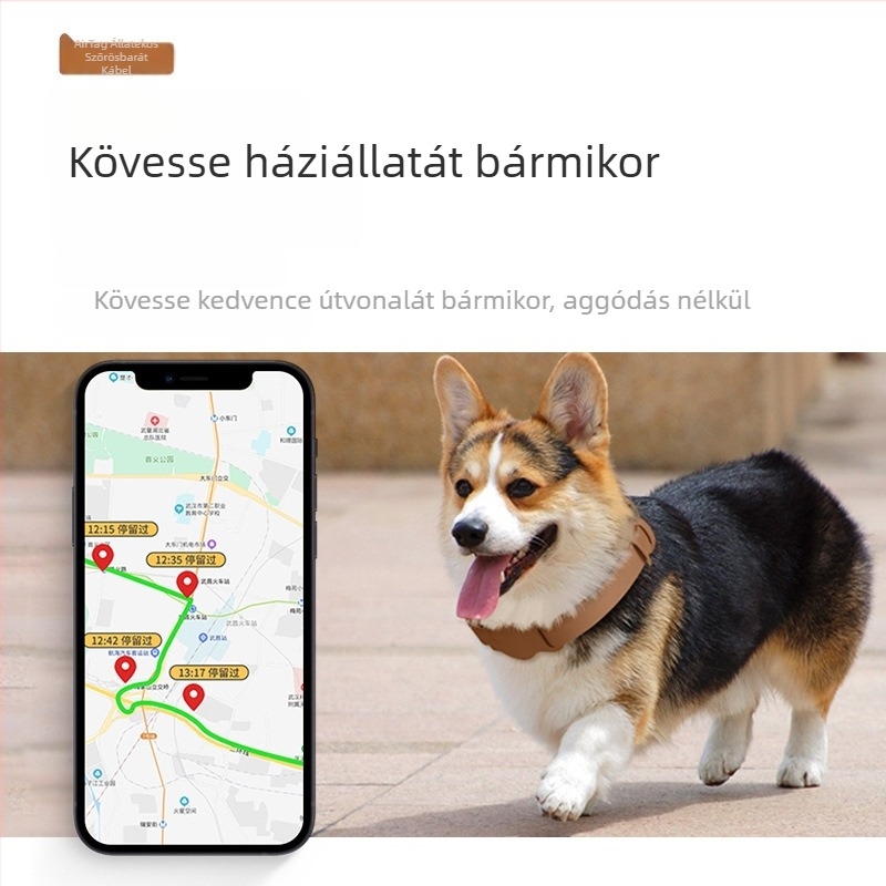 AirTag védőtok háziállatoknak, bőr, nyakba helyezhető, anti-vesztés/anti-karcolás/anti-kopás