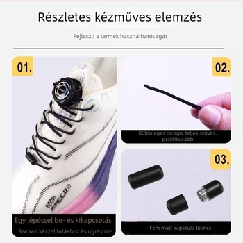 Forgó csattal ellátott cipőfűző – kötés nélkül; sportcipőkhöz, bakancsokhoz, hétköznapi és munkacipőkhöz; 120 cm hosszú; minden évszakra alkalmas.