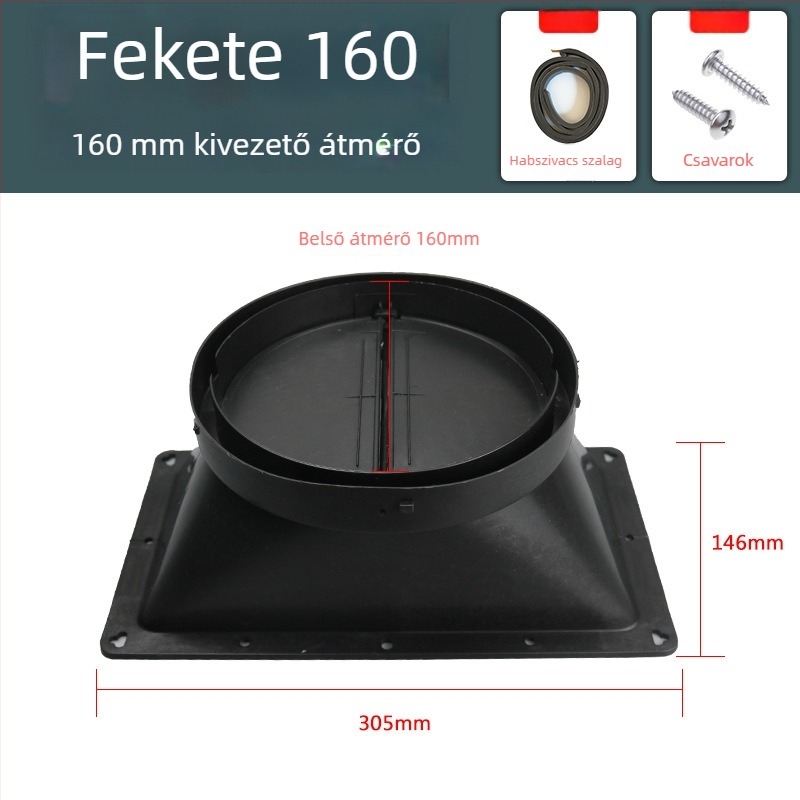 Konyhai páraelszívóhoz tartozó kiegészítők — megerősített ellenáramú szeleppel ellátott légkimeneti rész, kézi szerelés, modell Légkimenet, kód YCF