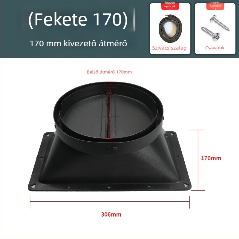 Konyhai páraelszívóhoz tartozó kiegészítők — megerősített ellenáramú szeleppel ellátott légkimeneti rész, kézi szerelés, modell Légkimenet, kód YCF