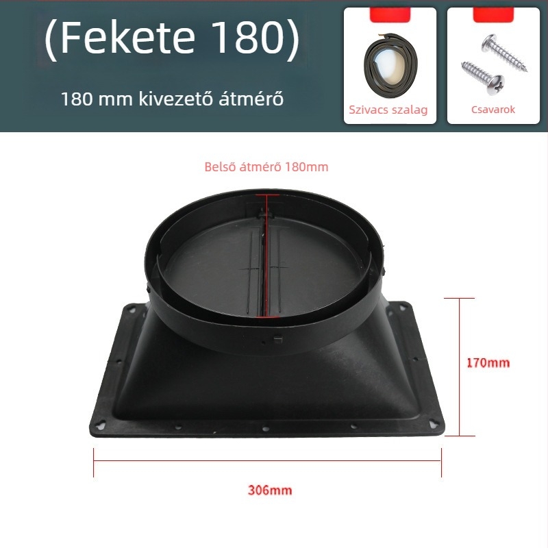Konyhai páraelszívóhoz tartozó kiegészítők — megerősített ellenáramú szeleppel ellátott légkimeneti rész, kézi szerelés, modell Légkimenet, kód YCF