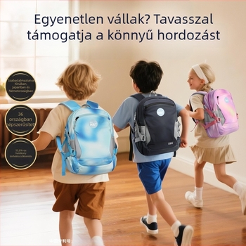 Unisex iskolatáska az 5–6. osztályos tanulók számára, nagy kapacitású, ergonomikus hátsó panel fiziológiai görbével, terheléscsökkentő kialakítás, fényvisszaverő elemek éjszakai biztonságért.