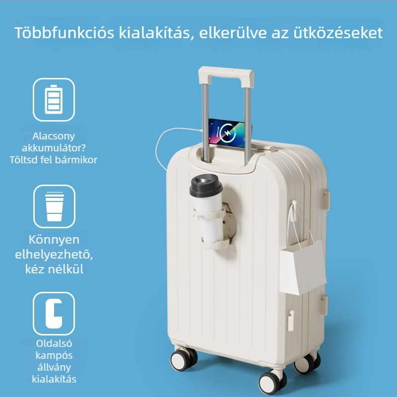 Bőrönd – uniszex, ABS+PC anyag, cipzáras nyitás, univerzális kerekek, csíkos mintázat