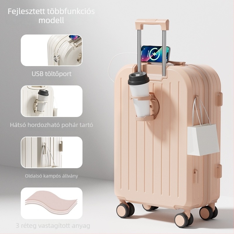 Bőrönd – uniszex, ABS+PC anyag, cipzáras nyitás, univerzális kerekek, csíkos mintázat